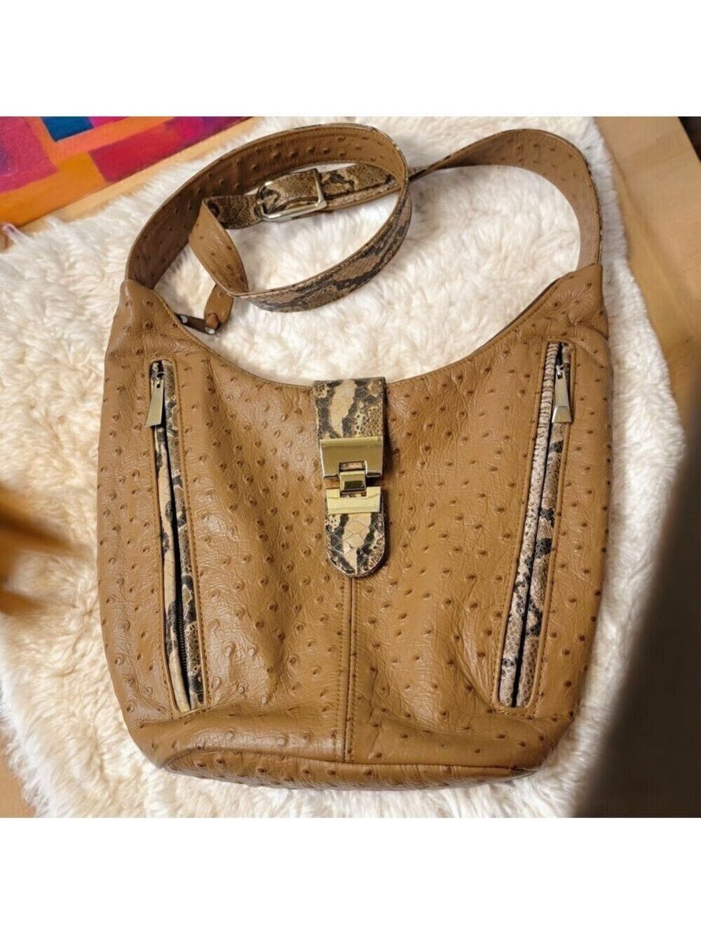 Superb Vintage Ostrich and Snakeskin Shoulder Bag